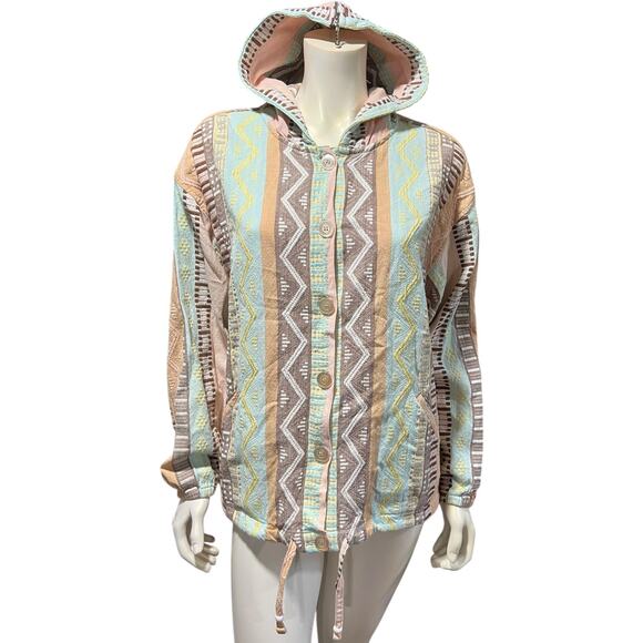 Anaeliana Tribal Print Hooded Jacket Free Size Metallic Accents - Picture 12 of 12